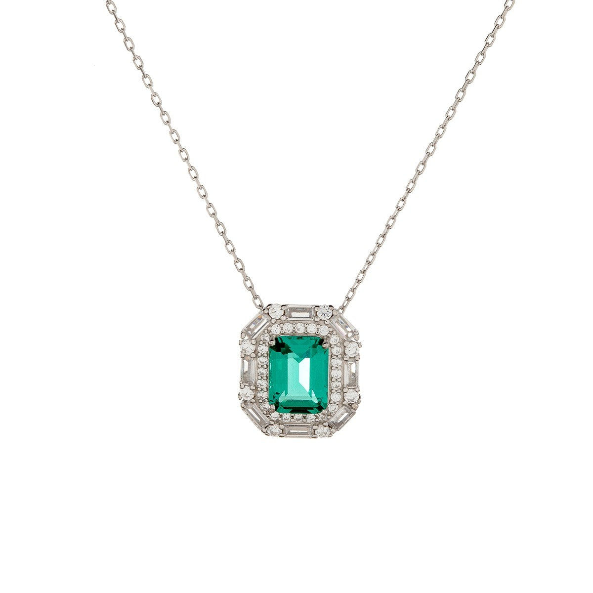 Sterling Silver Emerald CZ Necklace
