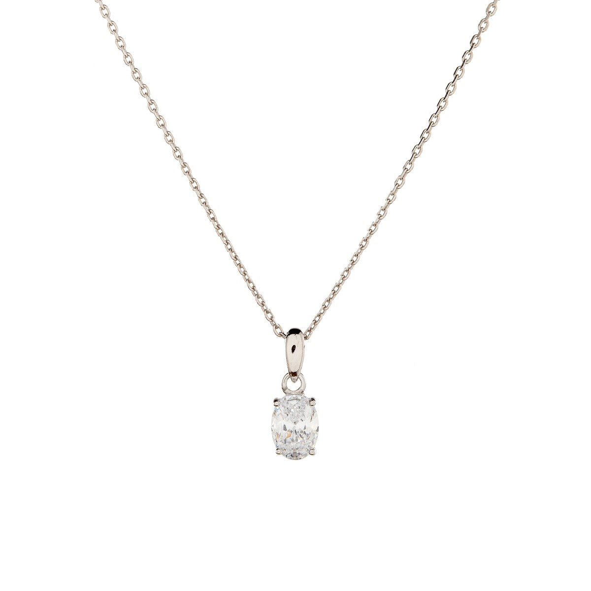 Sterling Silver Oval CZ Necklace