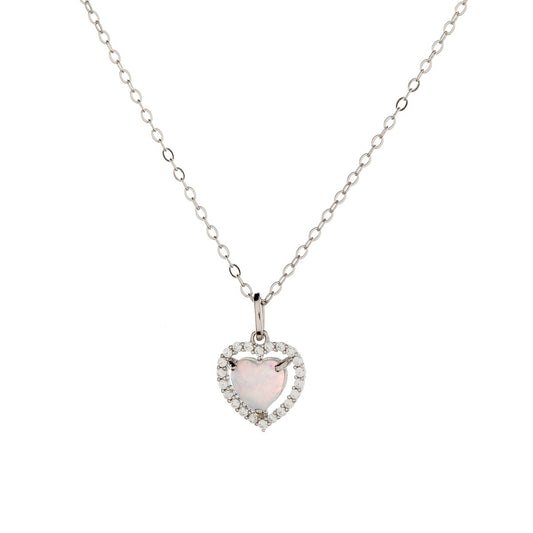 Sterling Silver Synthetic Opal Heart Necklace
