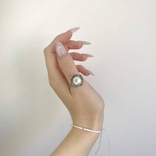 Sterling Silver Pearl Flower Ring