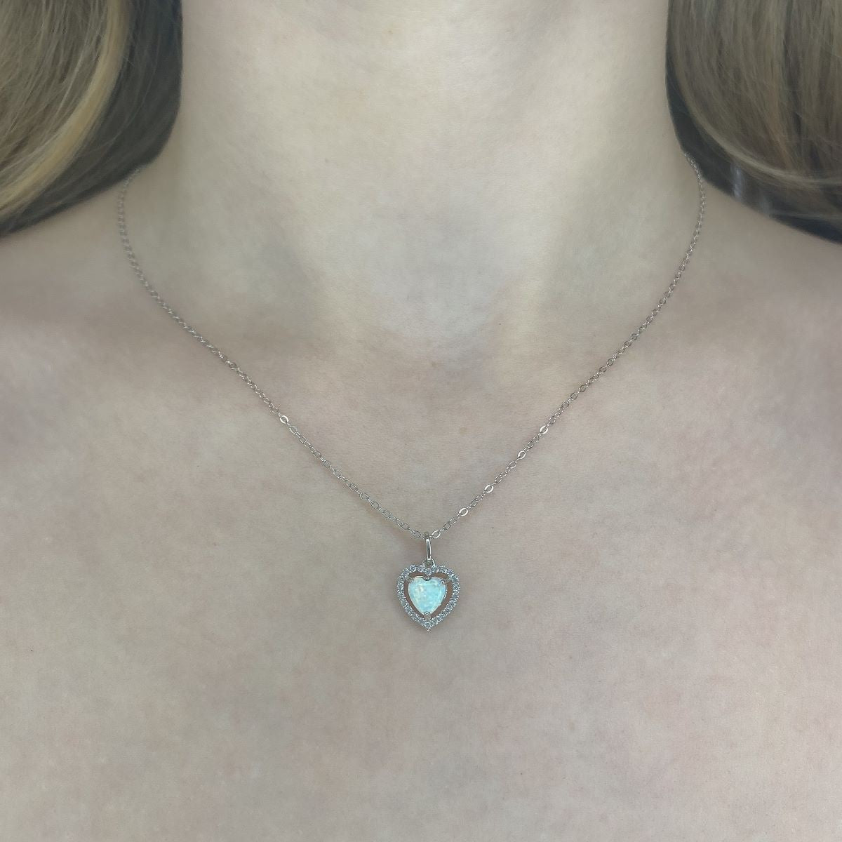 Sterling Silver Synthetic Opal Heart Necklace