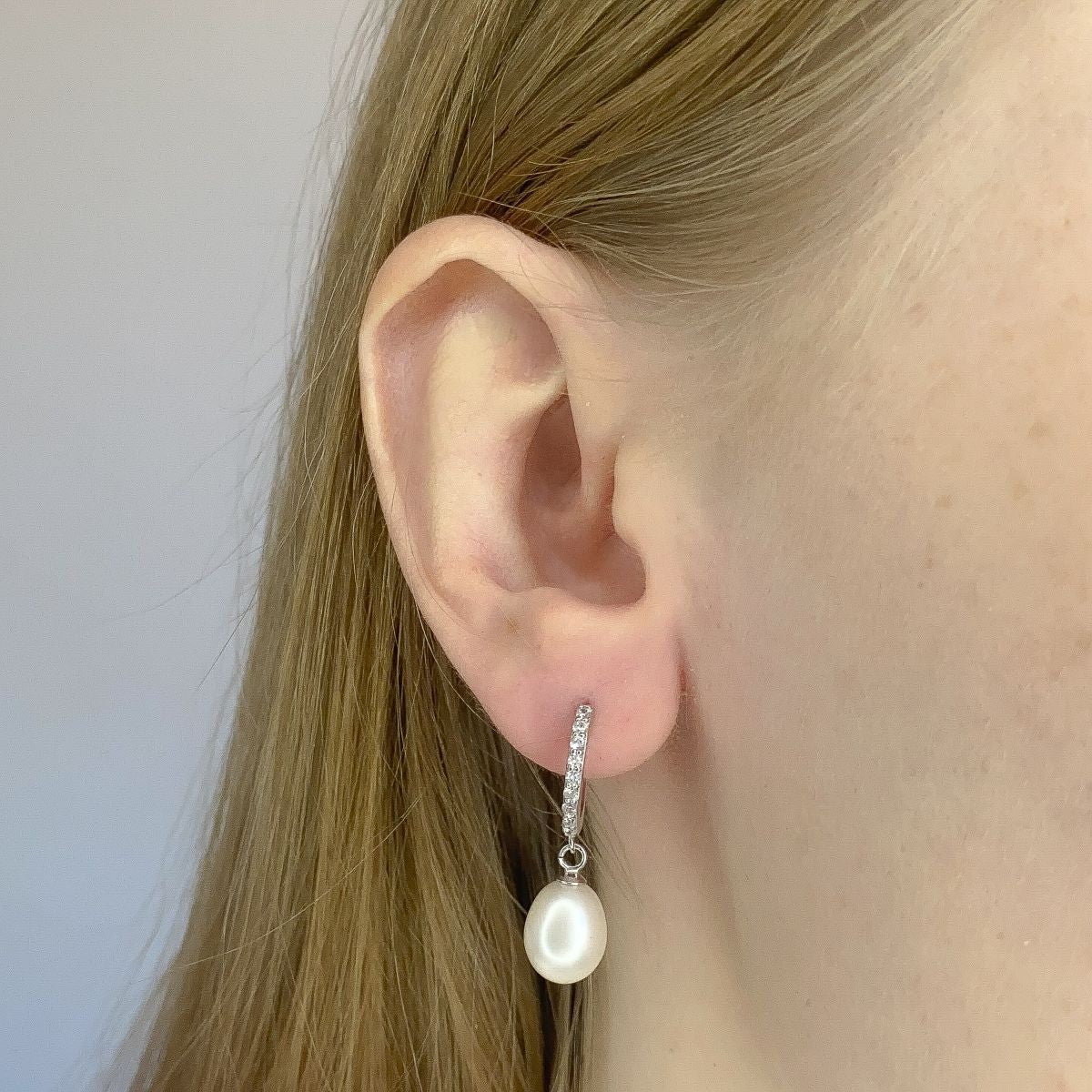 Sterling Silver Pearl Charm Hoops