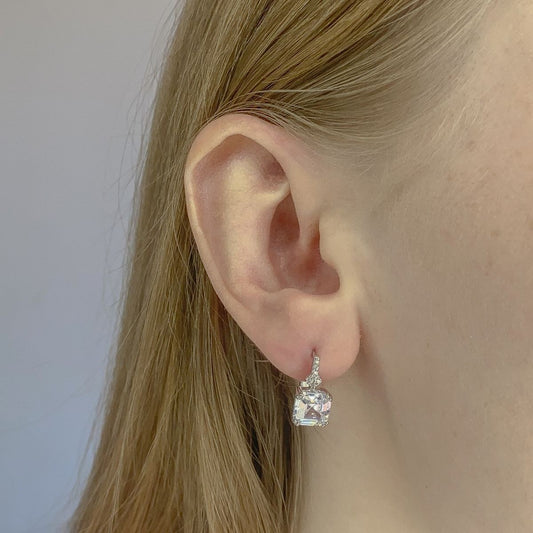Sterling Silver CZ English Lock Earrings
