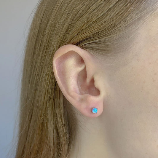 Sterling Silver Synthetic Opal Studs