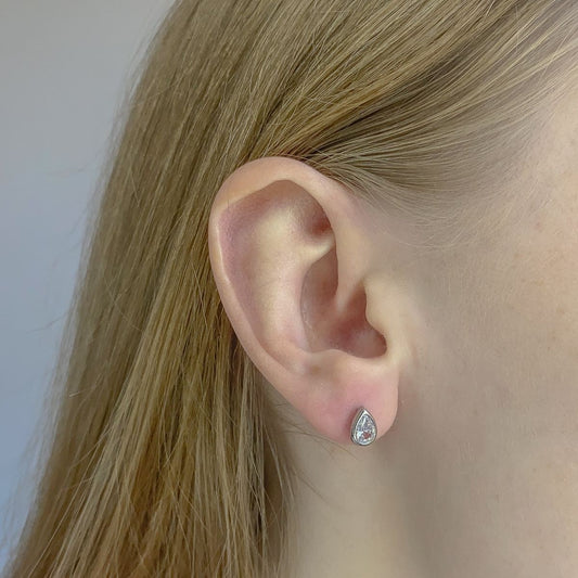 Sterling Silver CZ Teardrop Studs