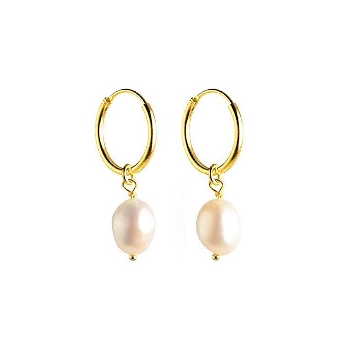 Sterling Silver Hoops with Pearl Charms