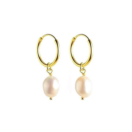 Sterling Silver Hoops with Pearl Charms