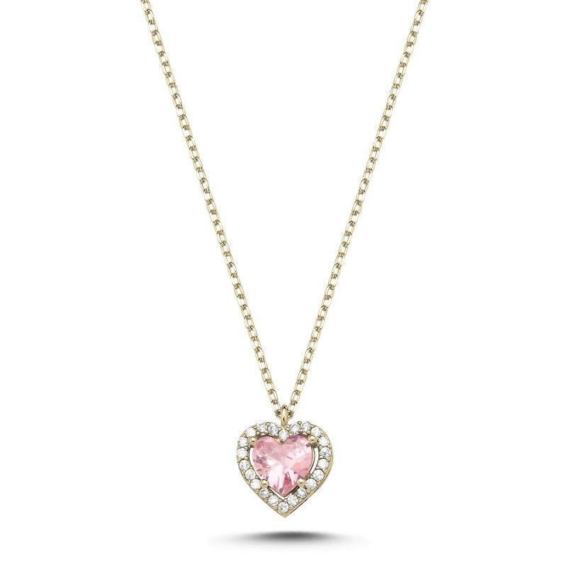 Sterling Silver Pink CZ Heart Necklace