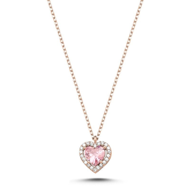 Sterling Silver Pink CZ Heart Necklace