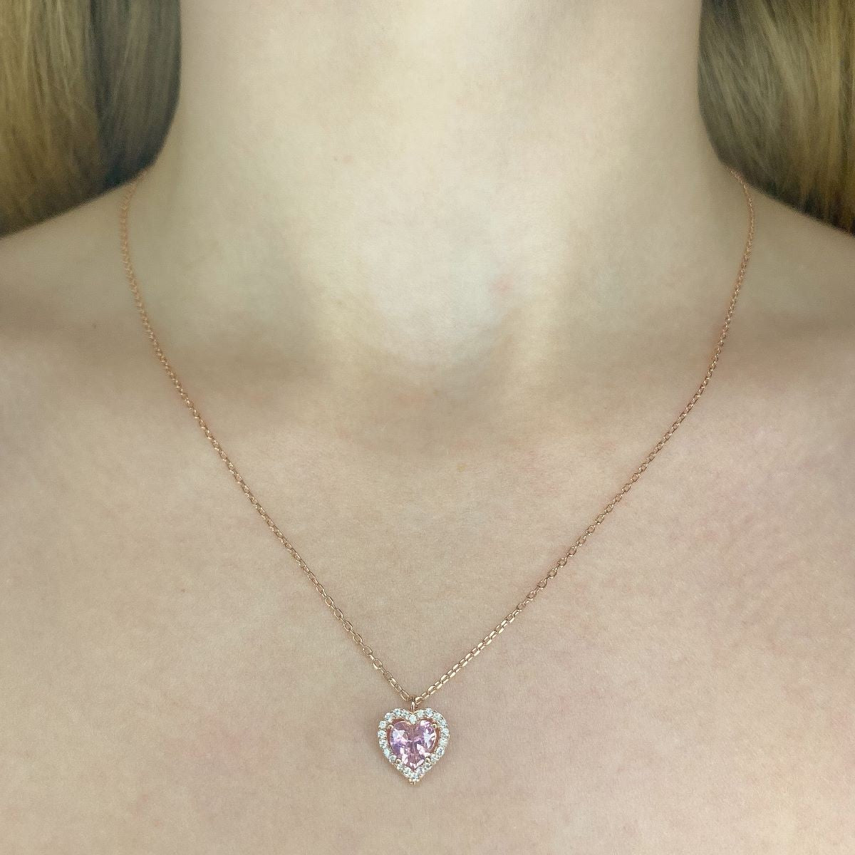 Sterling Silver Pink CZ Heart Necklace