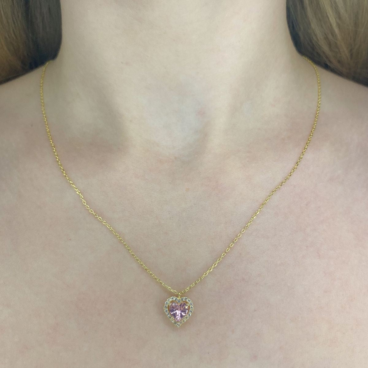Sterling Silver Pink CZ Heart Necklace