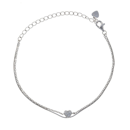 Sterling Silver Double Chain Heart Bracelet