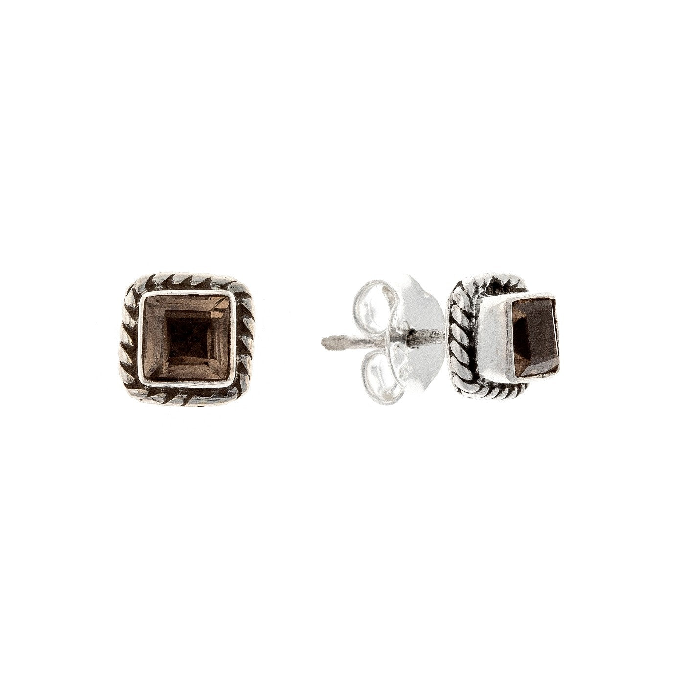 Sterling Silver Smoky Quartz Stud Earrings