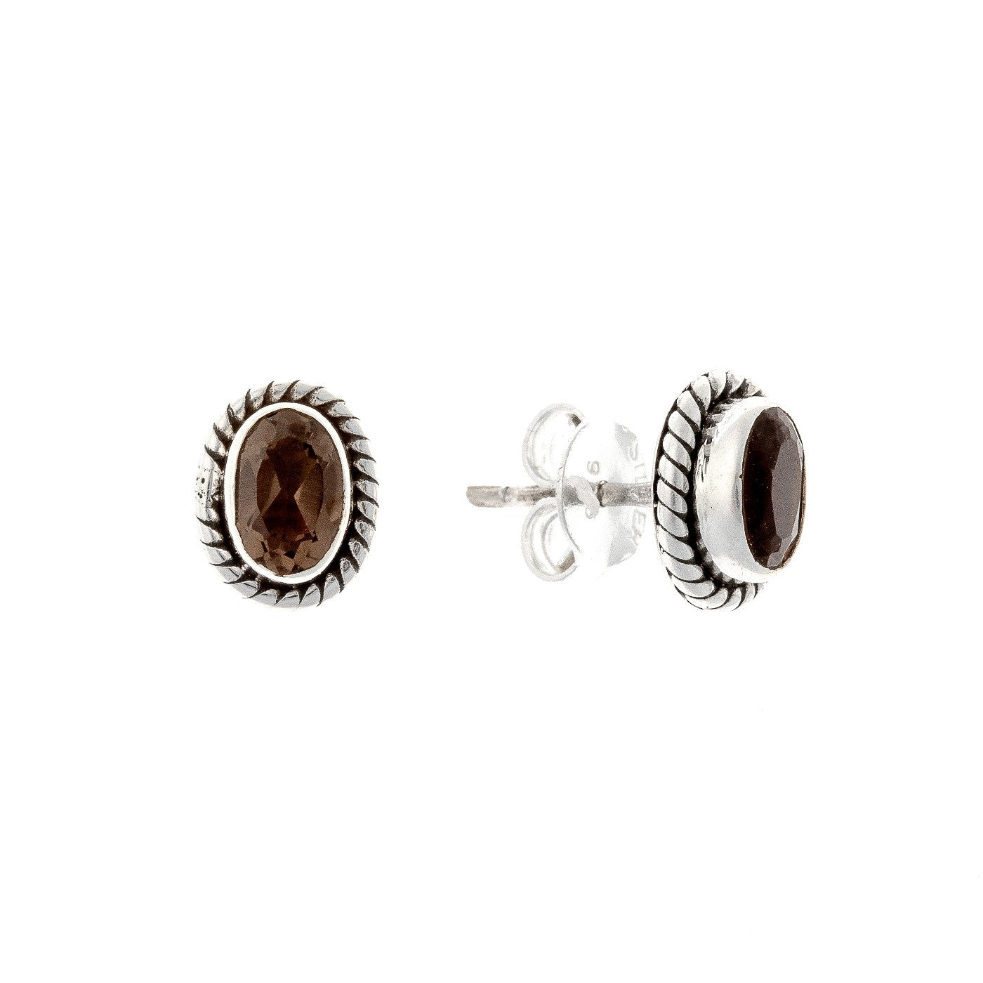 Sterling Silver Smoky Quartz Stud Earrings