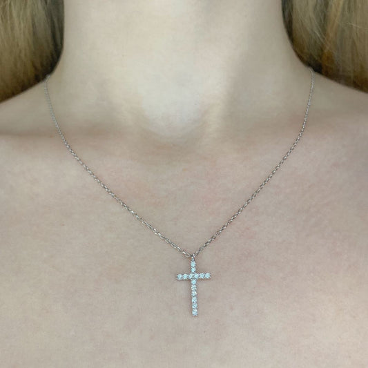 Sterling Silver CZ Cross Necklace