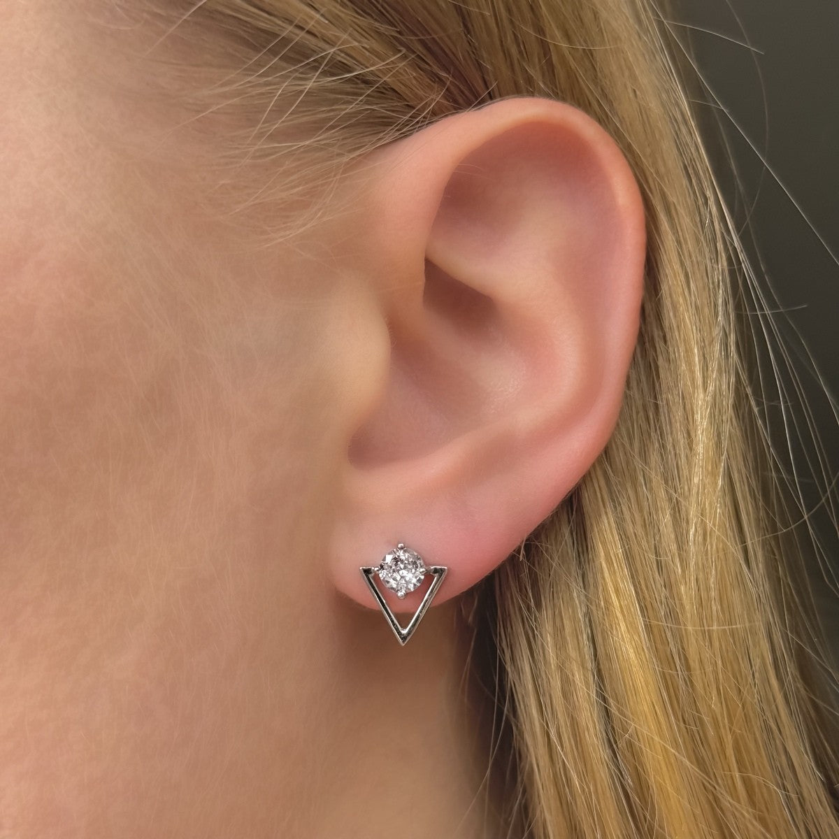 Sterling Silver CZ Triangle Studs