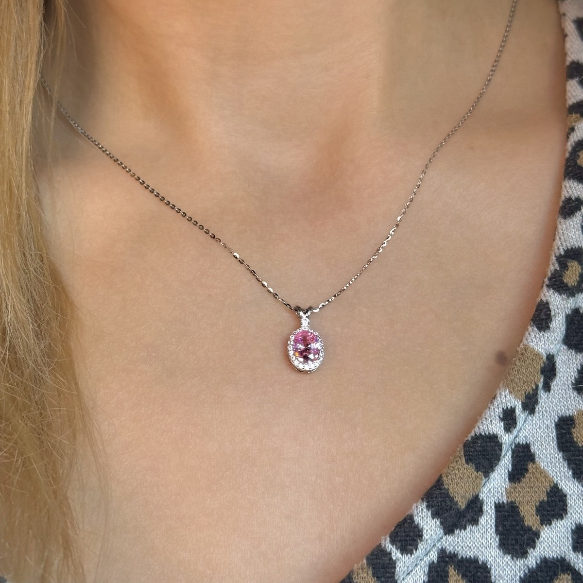 Sterling Silver Oval CZ Necklace