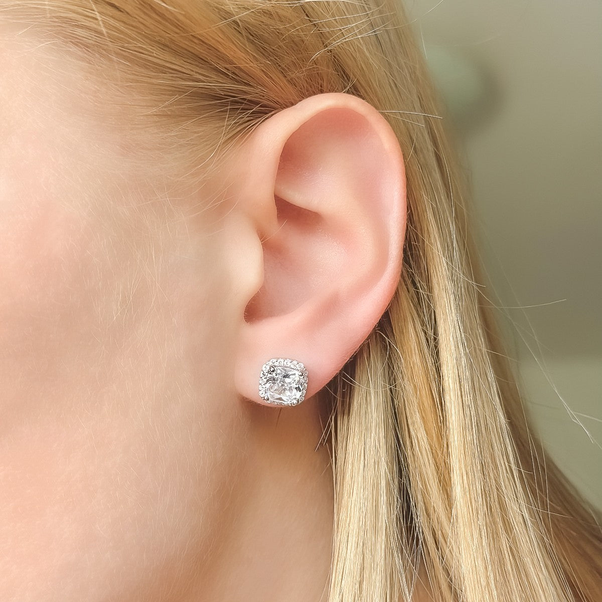 Sterling Silver CZ Crystal Stud Earrings