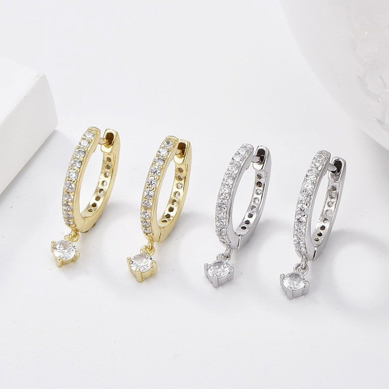 Aros con dije de circonita cúbica en plata de ley