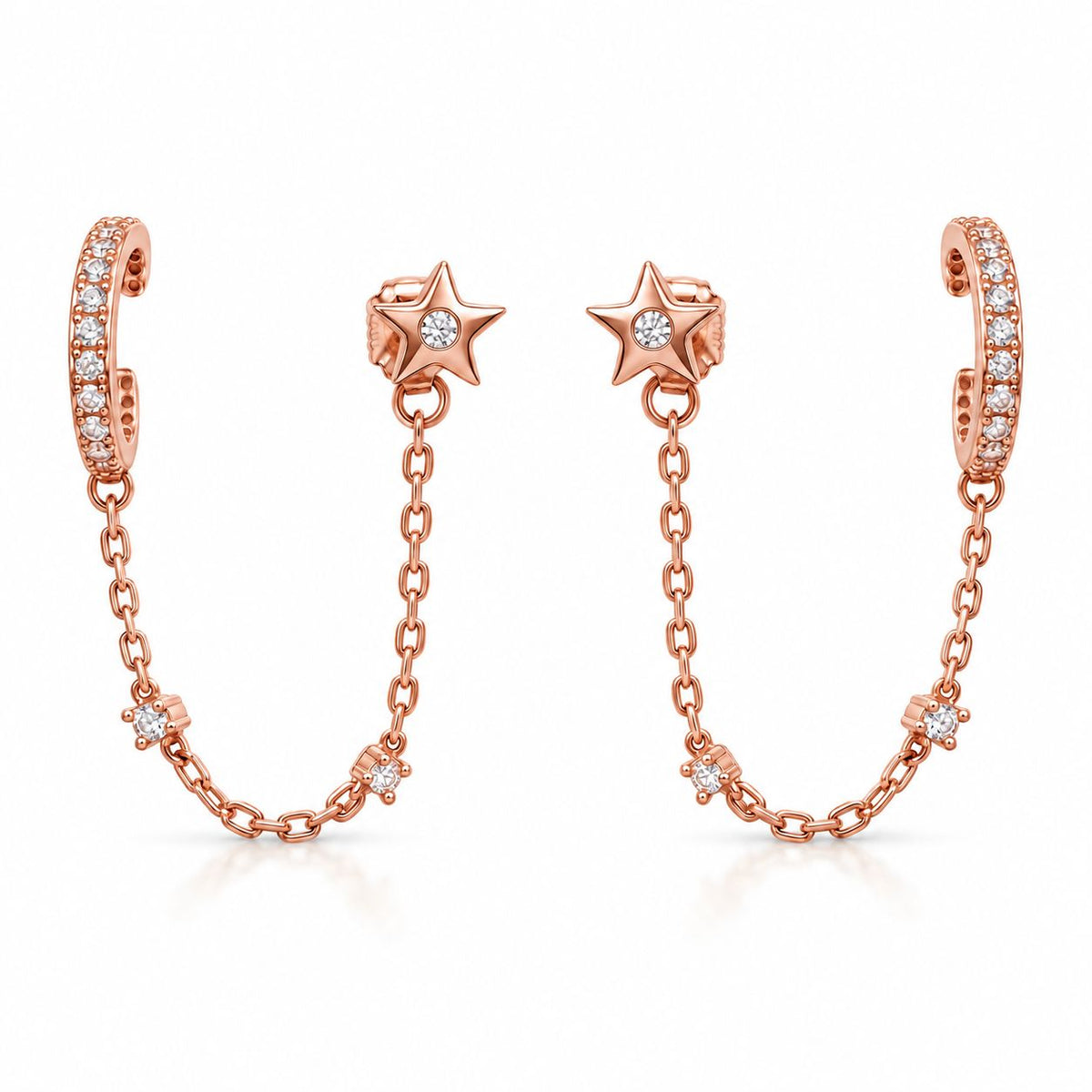 Sterling Silver Star & Huggie Chain Earrings