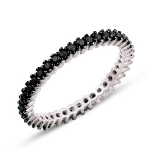 Sterling Silver Black CZ Band Ring