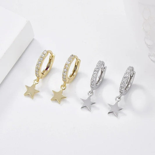 Sterling Silver CZ Star Charm Hoops