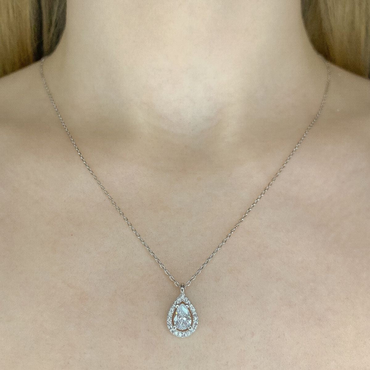 Sterling Silver CZ Teardrop Necklace