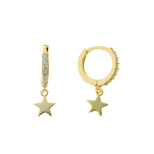 Sterling Silver CZ Star Charm Hoops