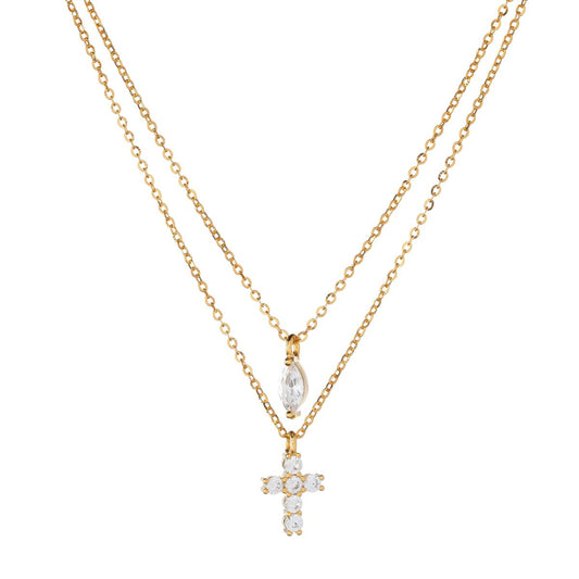 Sterling Silver Double Chain Cross Necklace