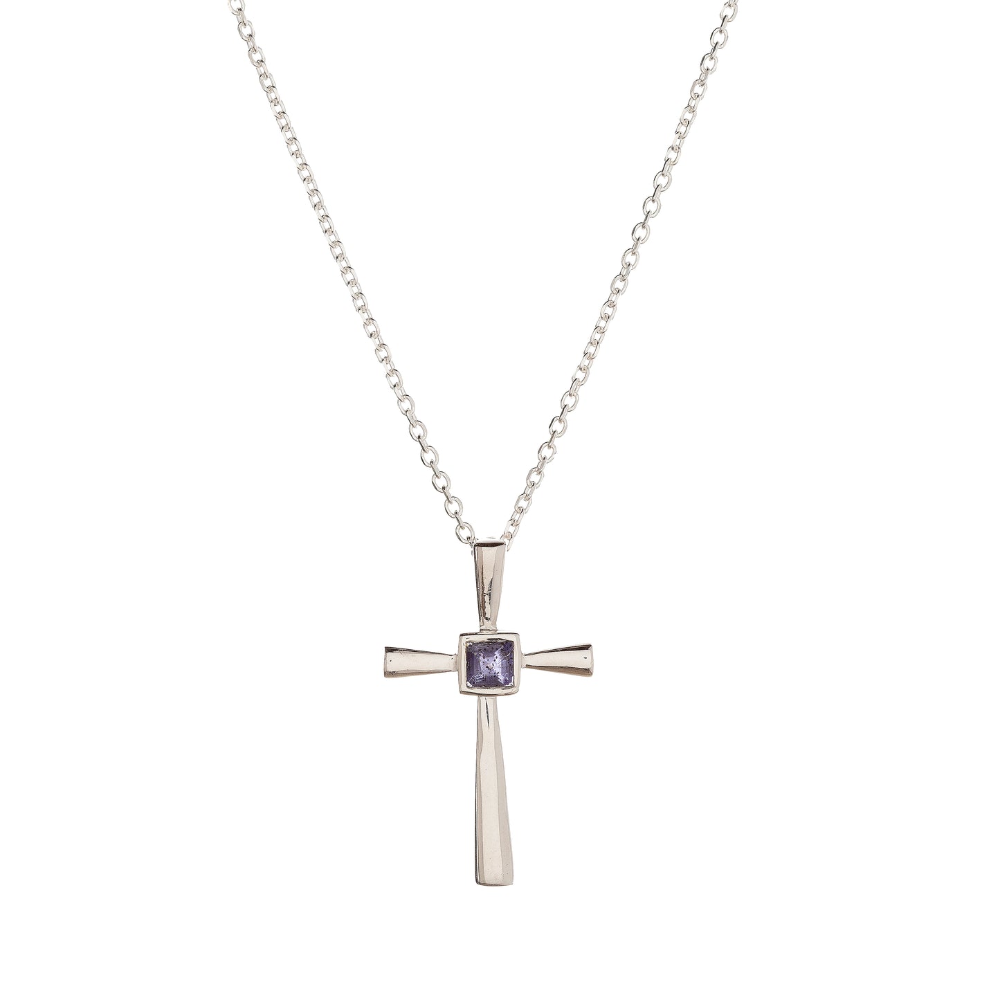 Sterling Silver Iolite Cross Pendant Necklace