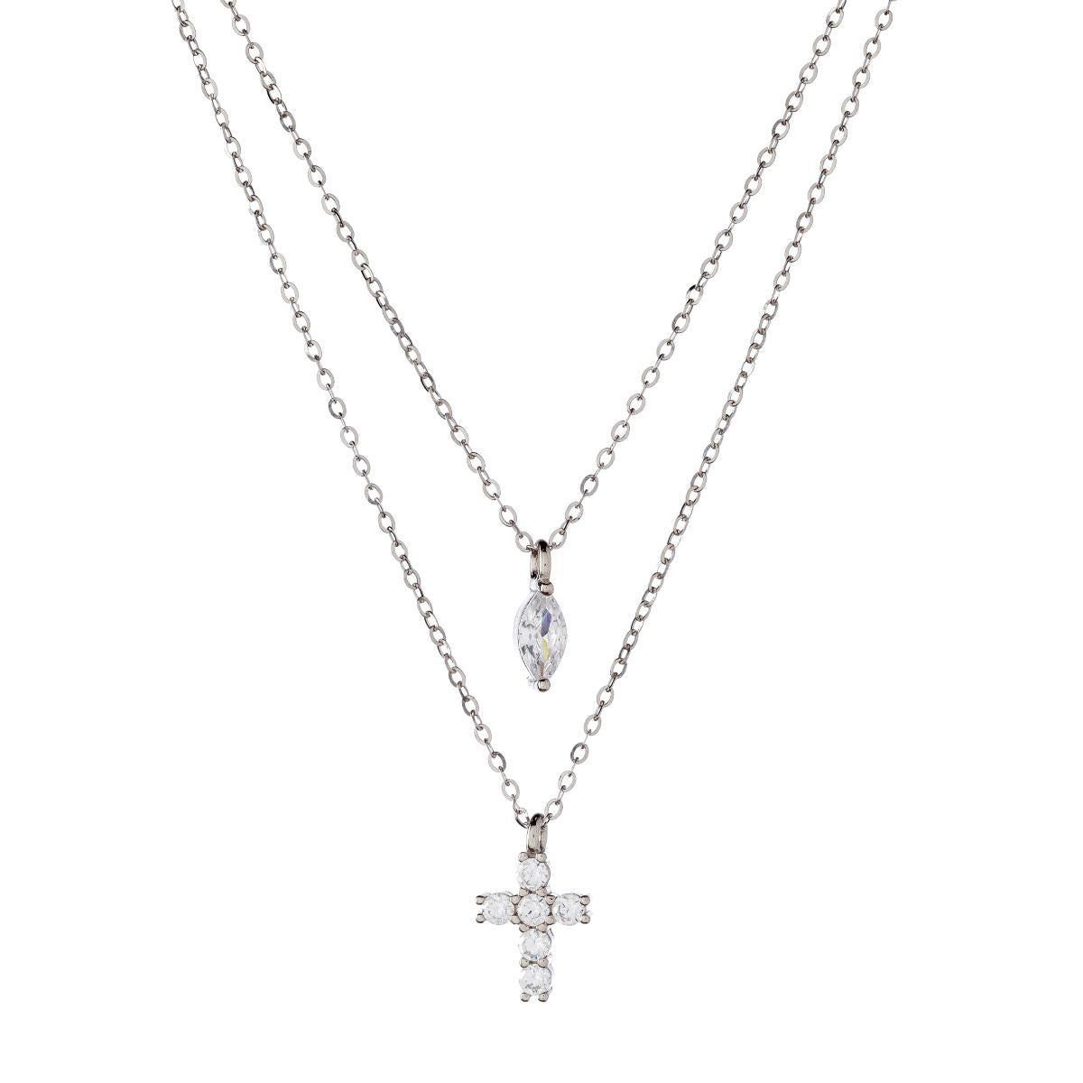 Sterling Silver Double Chain Cross Necklace