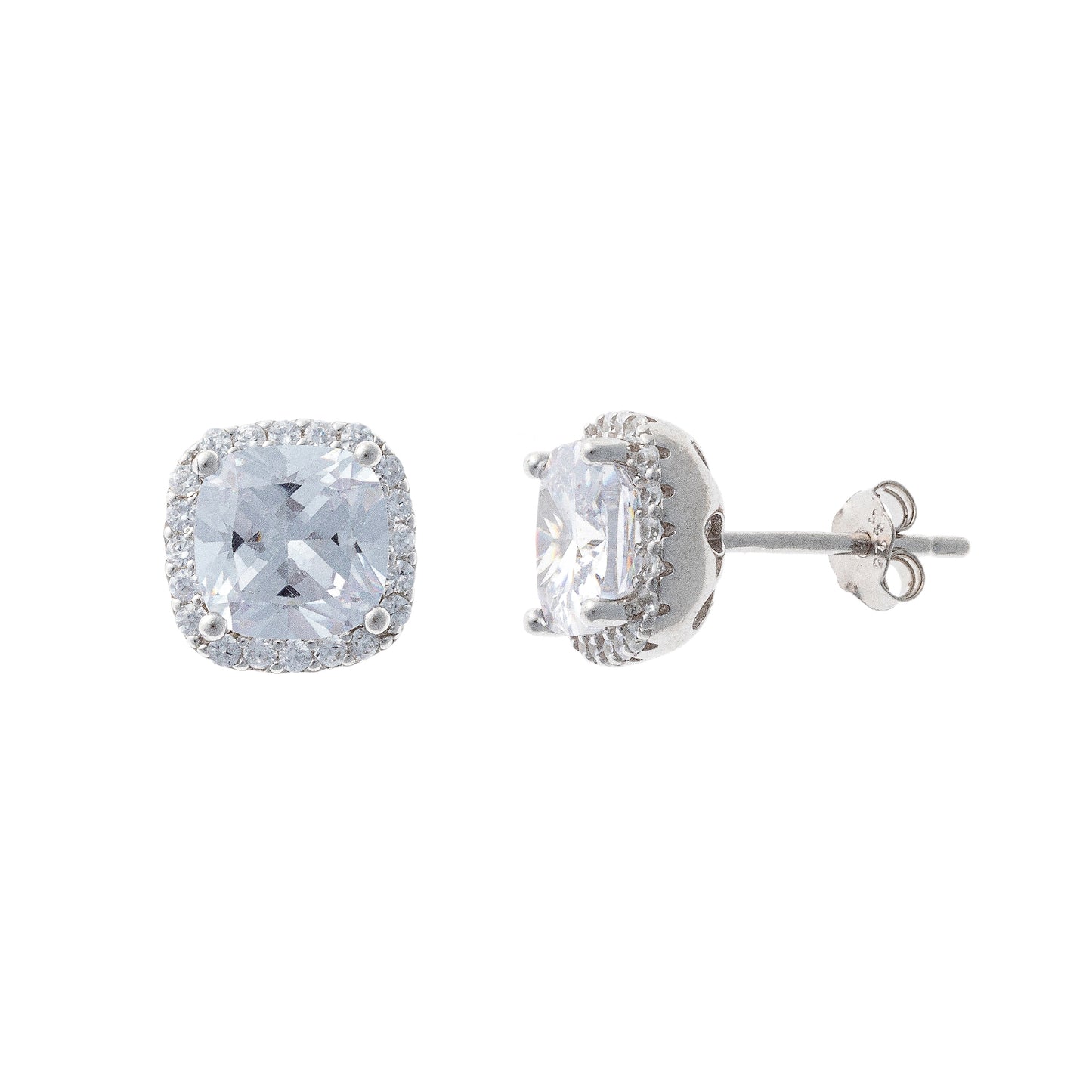 Sterling Silver CZ Crystal Stud Earrings