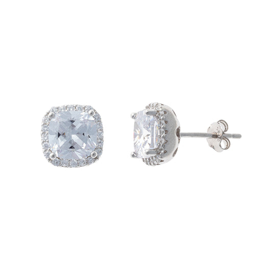 Sterling Silver CZ Crystal Stud Earrings