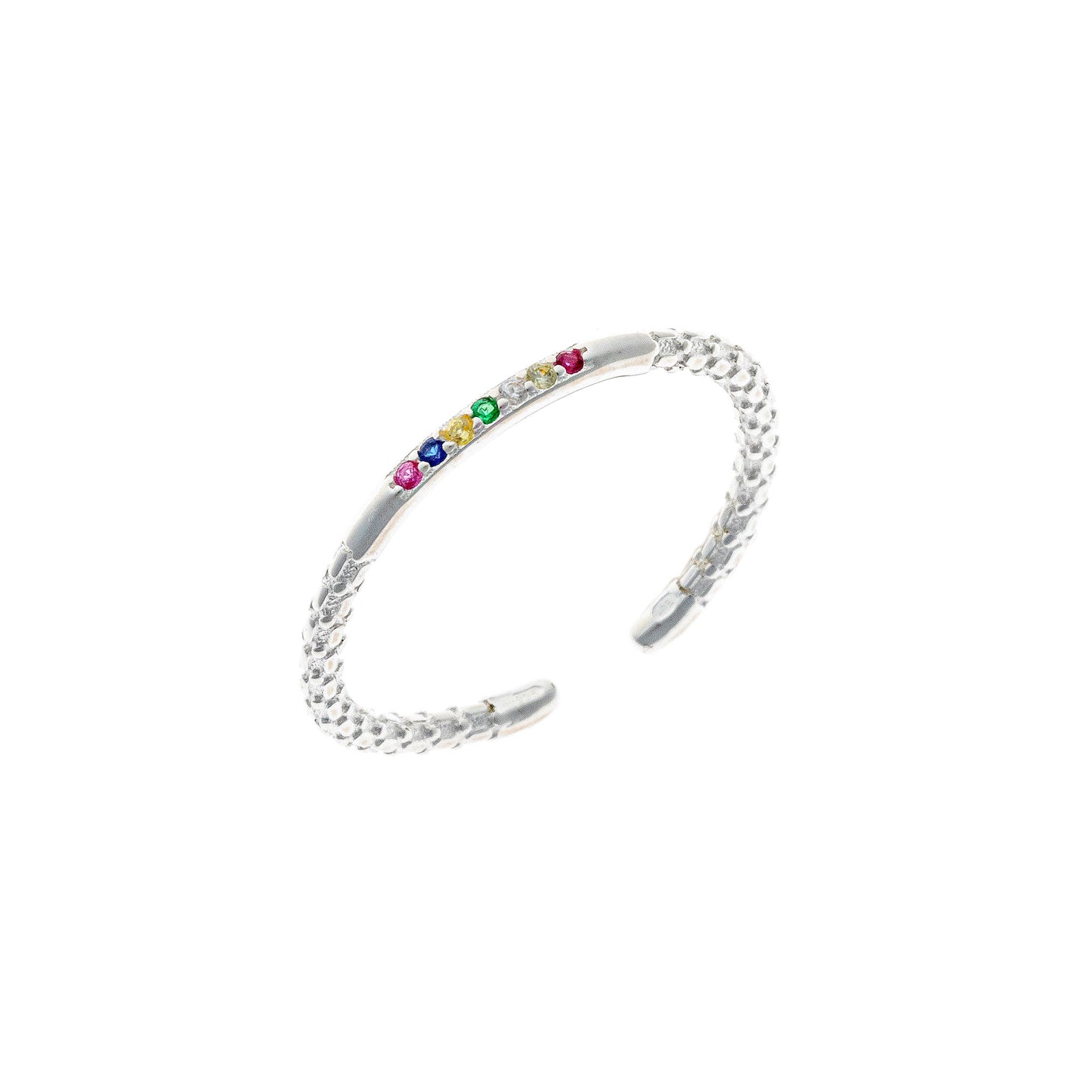 Anillo de banda de plata esterlina con circonita cúbica arcoíris