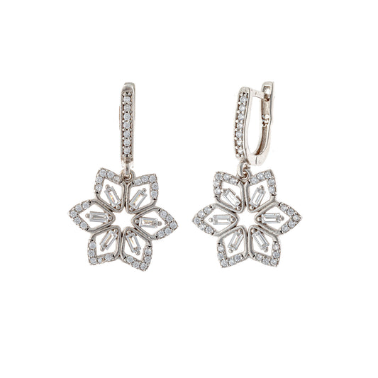 Sterling Silver CZ Flower Earrings