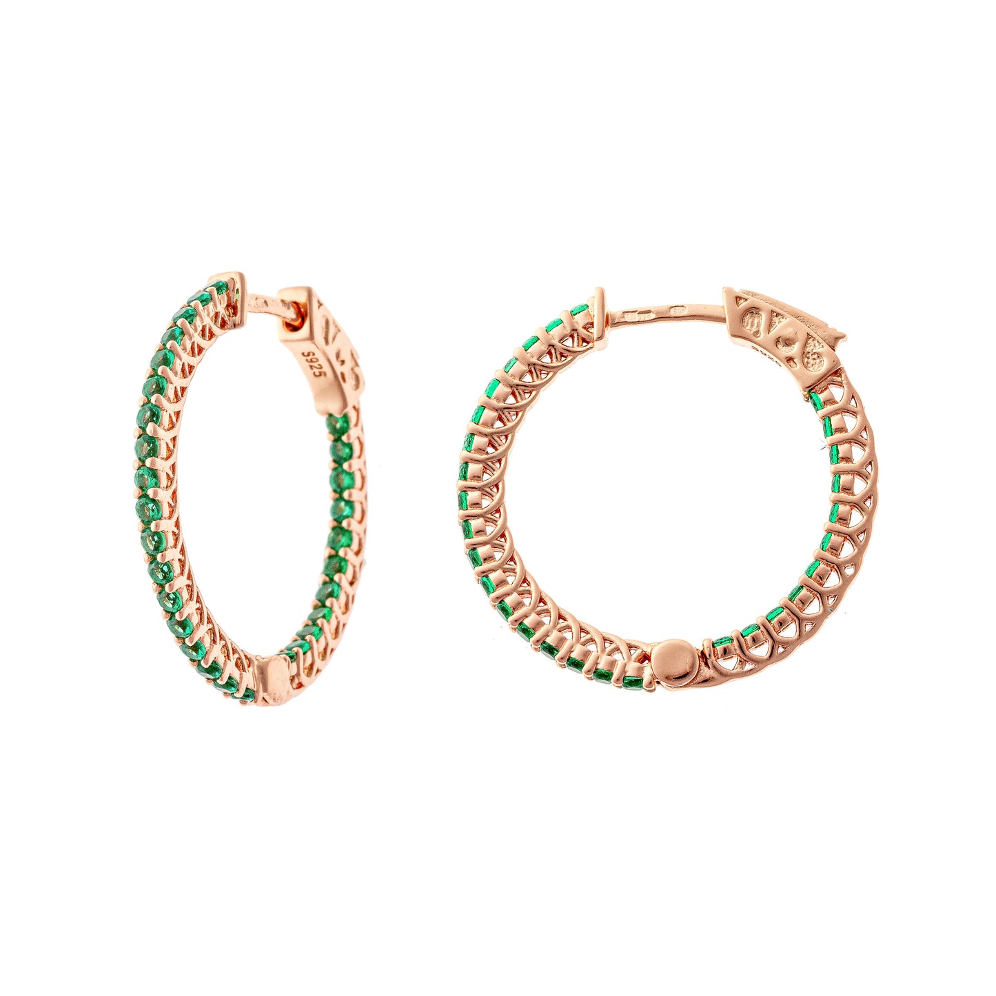 Sterling Silver Green CZ Hoops