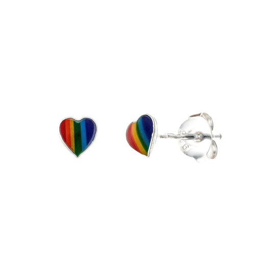 Sterling Silver Rainbow Heart Studs