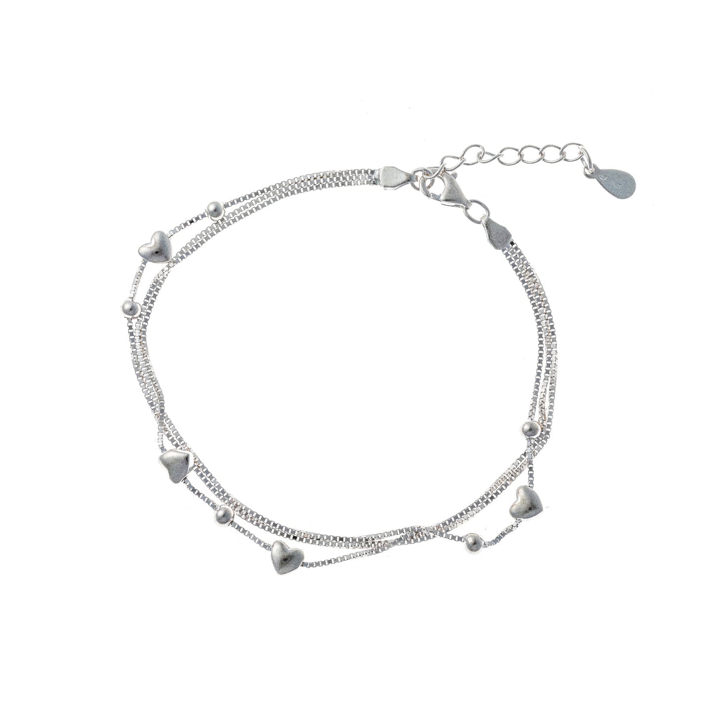 Sterling Silver Triple Heart Chain Bracelet