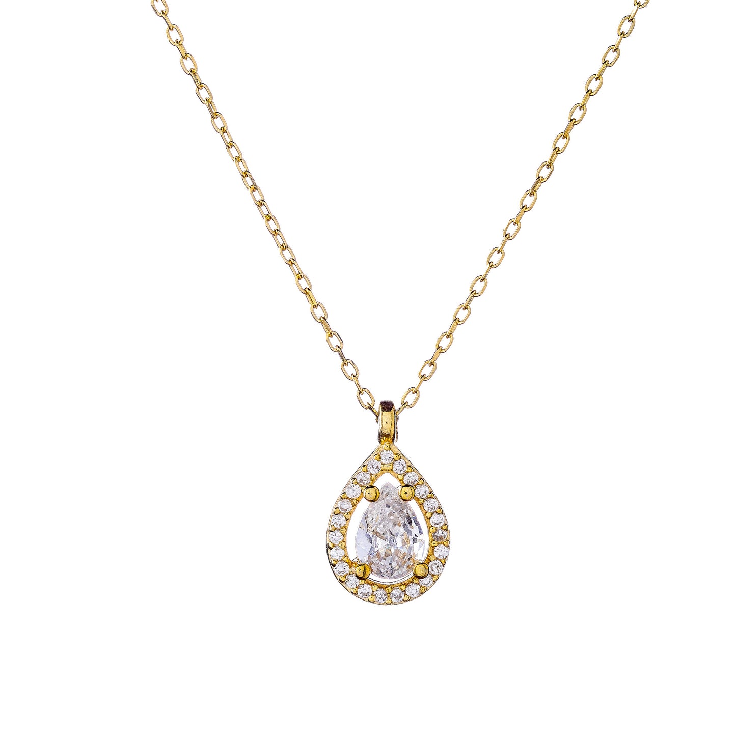 Sterling Silver CZ Teardrop Necklace
