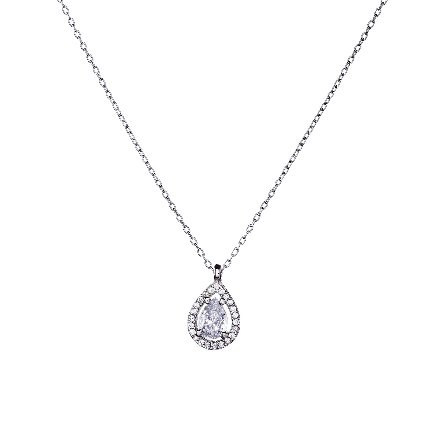 Sterling Silver CZ Teardrop Necklace