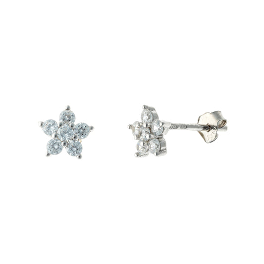 Sterling Silver CZ Flower Studs