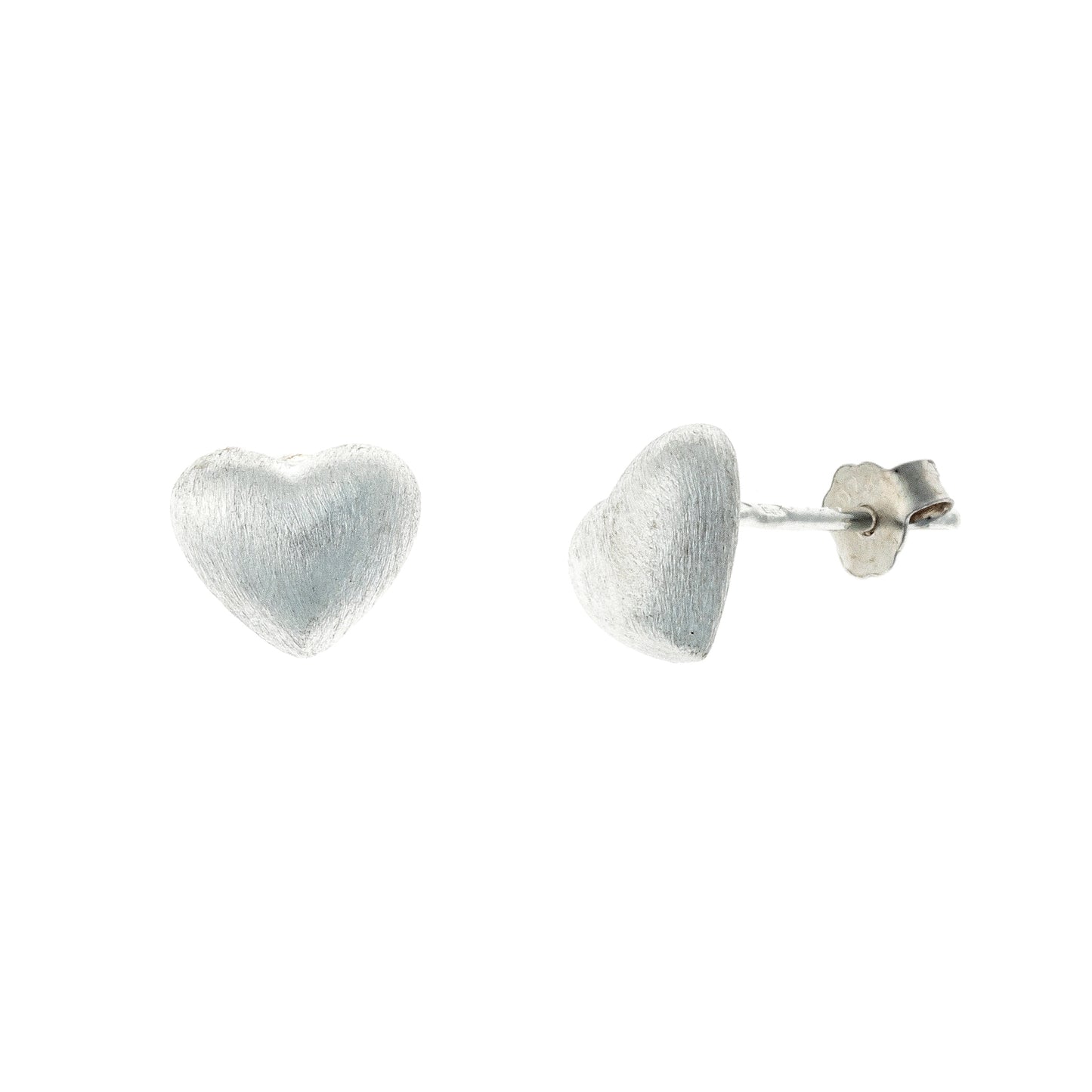 Pendientes de corazón mate de plata de ley