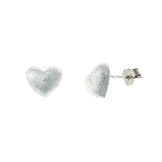Sterling Silver Matte Heart Studs