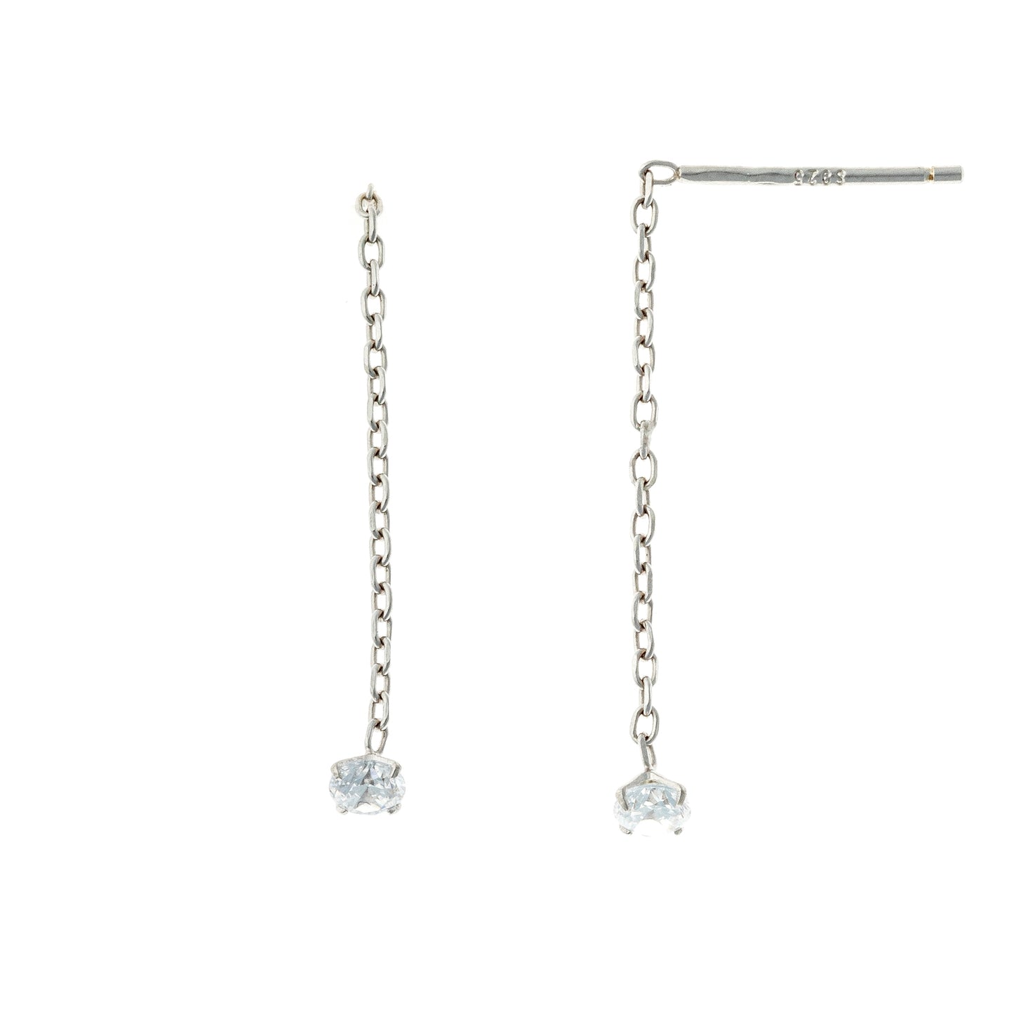 Sterling Silver CZ Chain Drop Earrings