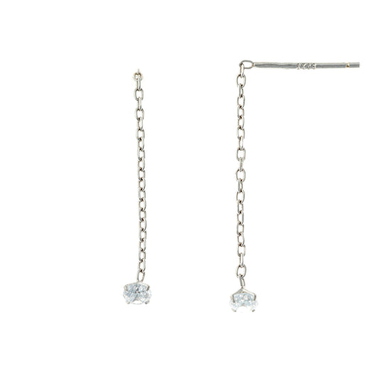 Sterling Silver CZ Chain Drop Earrings