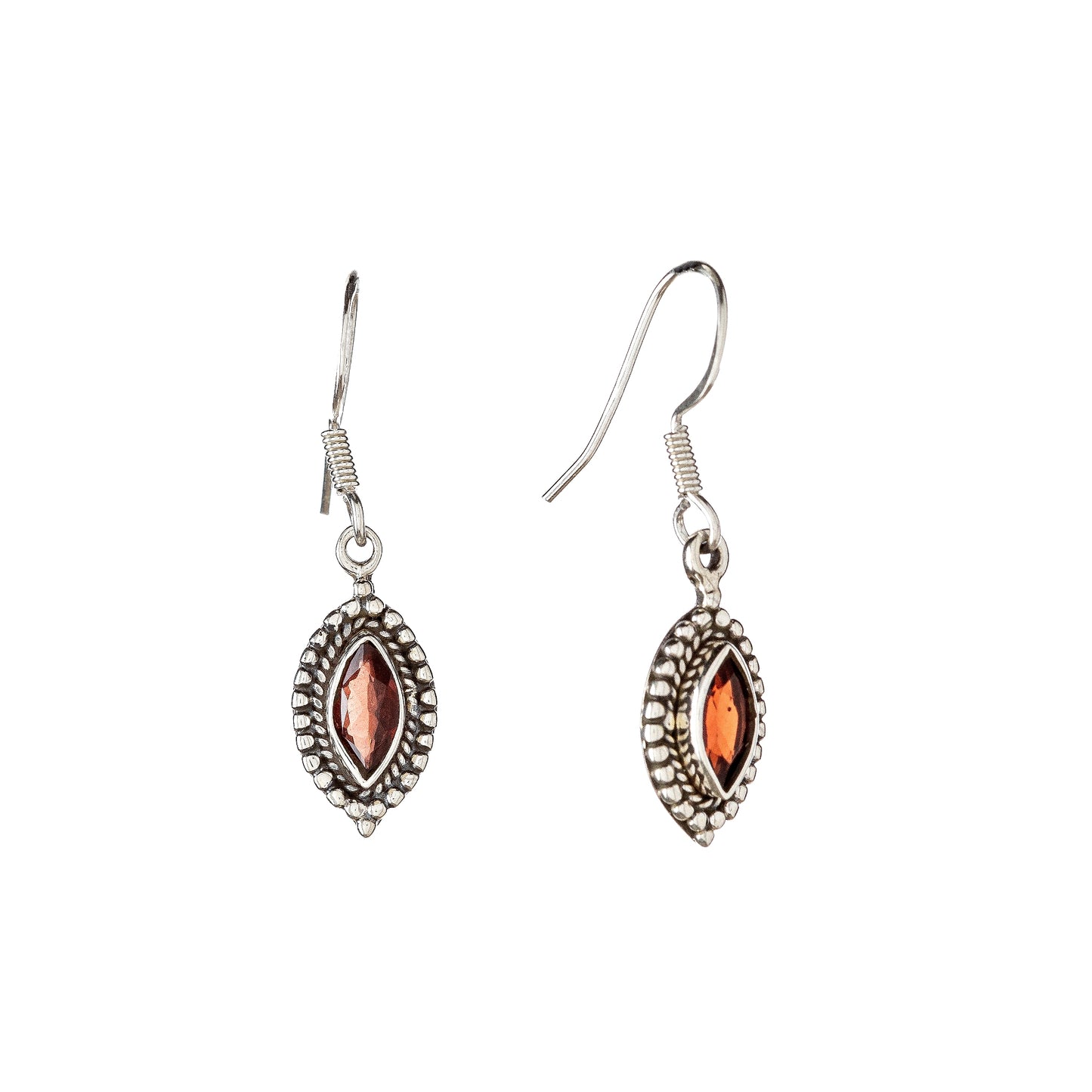 Sterling Silver Garnet Drop Earrings