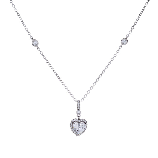 Sterling Silver CZ Heart Necklace