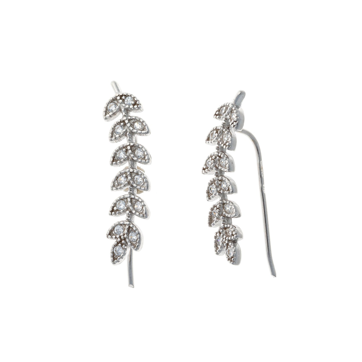 Sterling Silver CZ Leaf Earrings