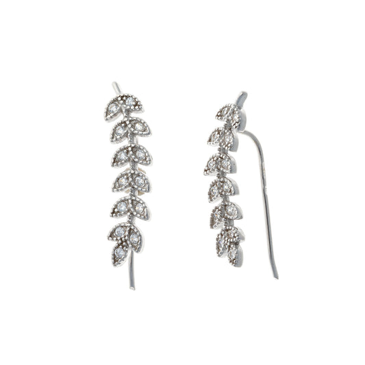 Sterling Silver CZ Leaf Earrings