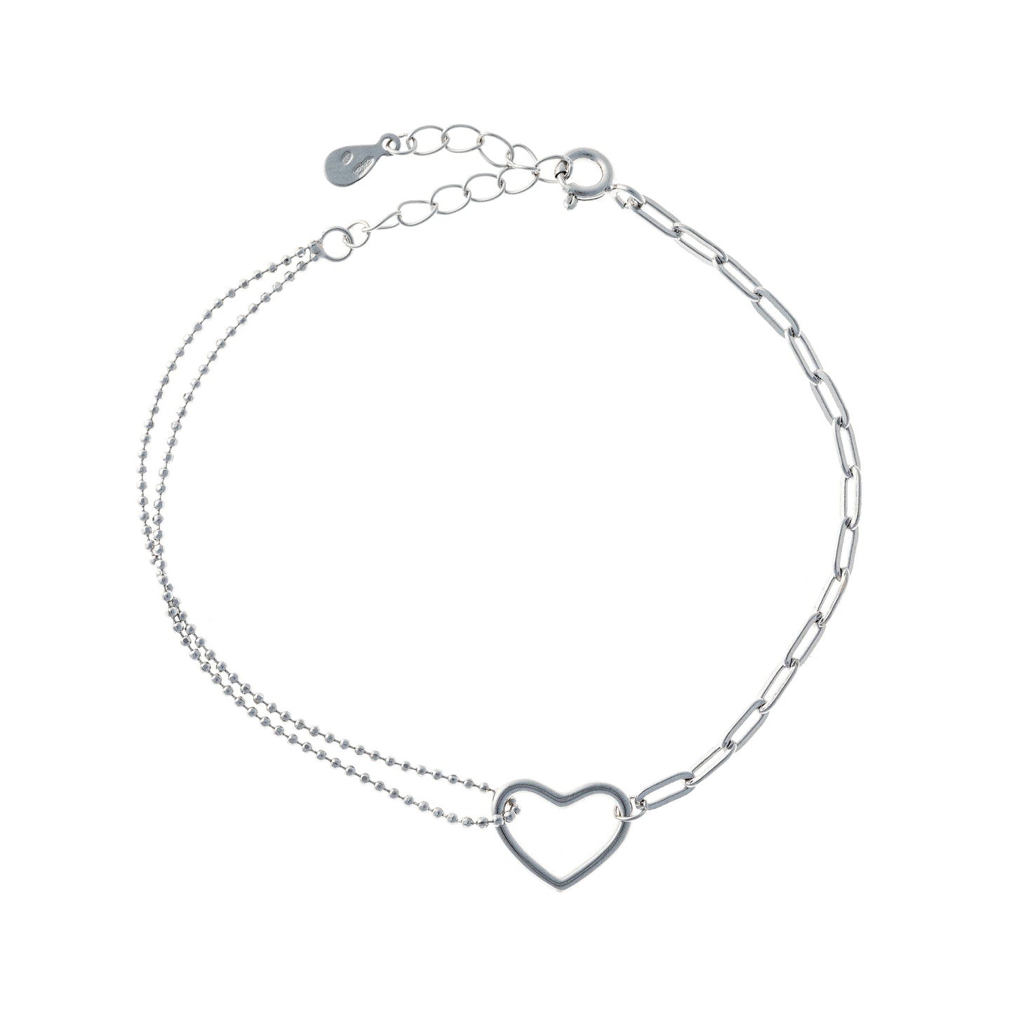 Sterling Silver Double Chain Heart Bracelet